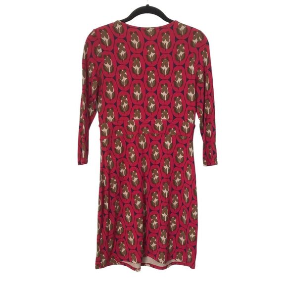 Boden Womens Dress Size 6R Red Brown Empire Waist Leaf Print Knee Length Casual - Picture 5 of 9
